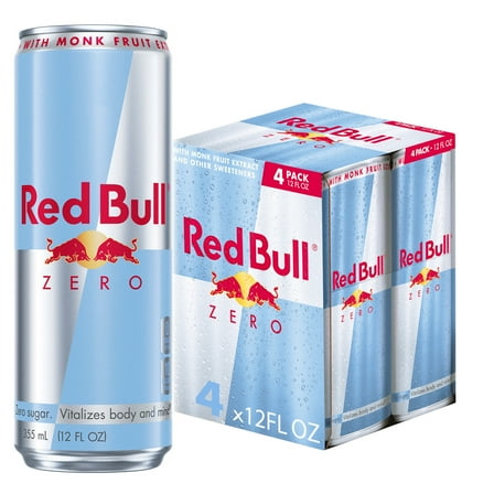 Red Bull Zero Energy Drink, 12 fl. oz., Pack of 4 Cans, 114mg Caffeine, Taurine & B Vitamins