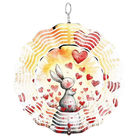 Red Bunny Valentine 3D Wind Spinner Kinetic Hanging Garden Decor Yard Art Gift