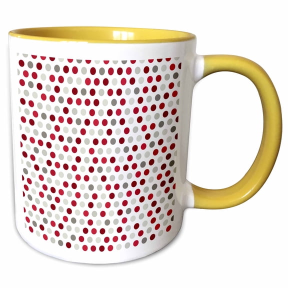 3drose, Red, Burgundy, Gray, and White Polka Dot Pattern, 11oz Two-tone Yellow Mug