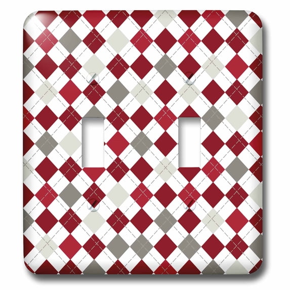 3dRose, Red, Burgundy, Gray, and White Large Argyle Pattern, double toggle switch