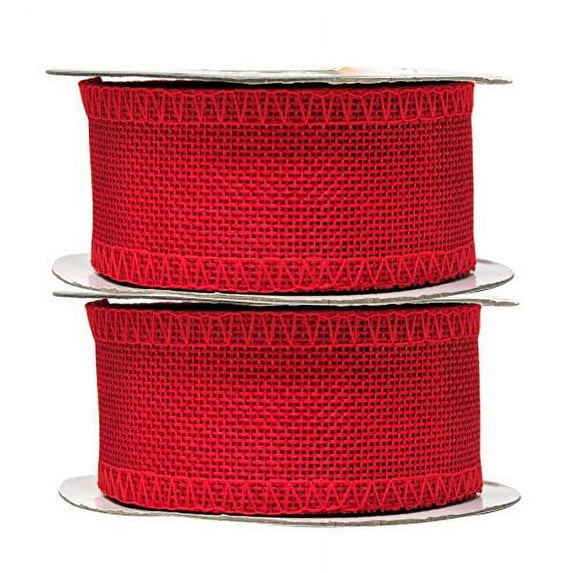 Red Burlap Ribbon 1.5 Inch 2 Rolls 20 Yards Unwired Rustic Jute Ribbon for Crafts, Mason Jars, Weddings, Party Decoration; by Mandala Crafts