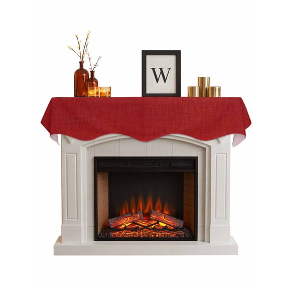 Red Burlap Texture Fireplace Mantle Scarf, Farmhouse Vintage Red Mantel Cover Table Runner for Home Living Room Door Window, Indoor Outdoor Holiday Party Decor 17" x 90"