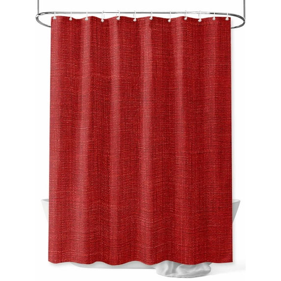 Red Burlap Texture Small Stall Shower Curtain, Waterproof Shower Curtains for Bathroom, Farmhouse Vintage Red Washable Fabric Cloth Bath Curtain for Bathtub Decoration with Hooks 36x72 Inches