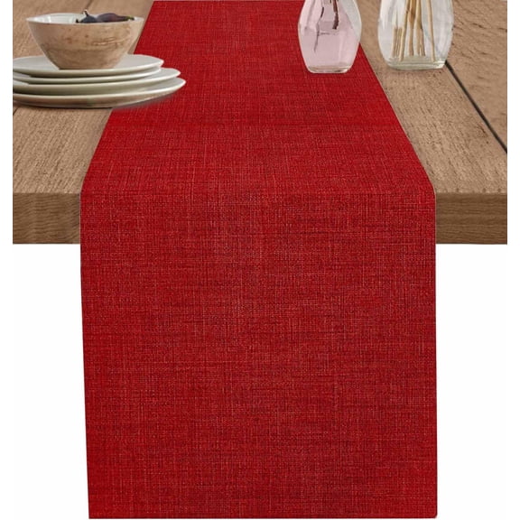 Red Burlap Texture Table Runner, Washable Cotton Linen Table Runners 36 Inches Long, Farmhouse Vintage Red Dresser Scarf Runner for Nightstand/End Tables/Round Tables 13x36 Inches