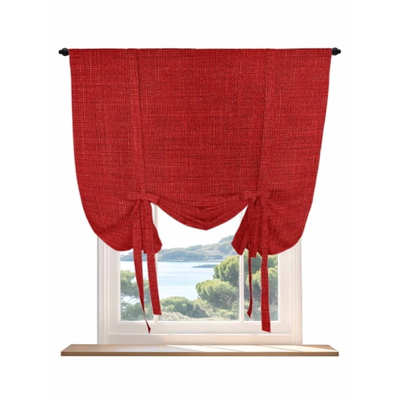Red Burlap Texture Tie Up Curtains for Windows 45 Inch Length Balloon Curtains Kitchen Adjustable Balloon Window Shade Farmhouse Vintage Red Tie Up Valance Bathroom Curtain Window 42"x45"