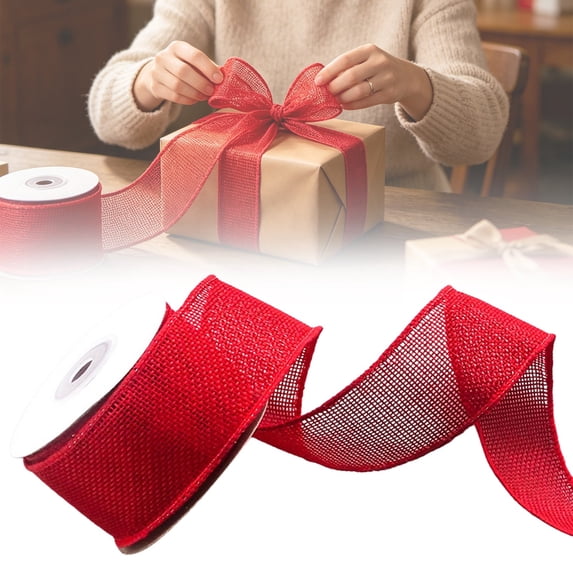 Red Burlap Wired Ribbon for Gift Wrapping Solid Ribbon with Wire Edge for Big Bow,Wreath,Xmas Tree Decoration,Flower Bouquet Bow Making Wedding Birthday Christmas Decor Jute Rustic Line Ribbons