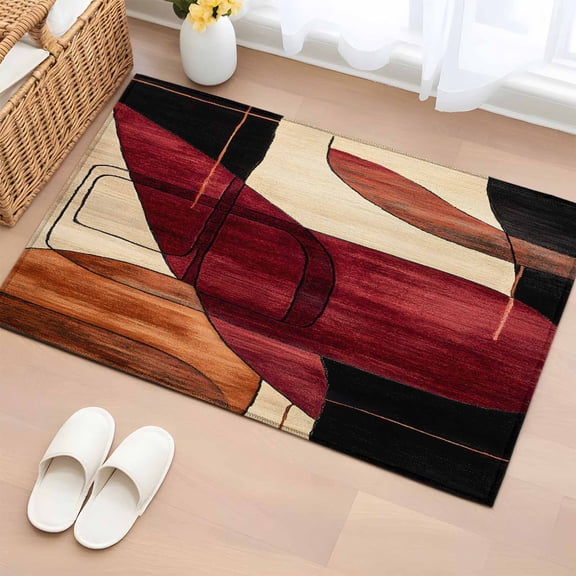 Red Burnt Orange Bathroom Rug Washable 2x3 Entryway Rug Non Slip Geometric Boho Modern Abstract Front Door Mat Low Pile Indoor Doormat Throw Floor Carpet for Kitchen Bedroom Entrance