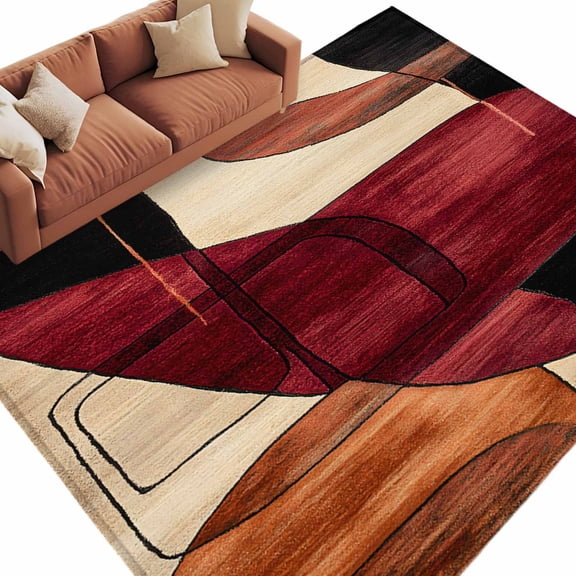Red Burnt Orange Large Area Rugs for Bedroom Living Room, Soft Non Slip Carpet Bedside Rug, Geometric Boho Modern Abstract Rectangular Floor Cover Kitchen Accent Rug 6'x9' for Dining Room/Office
