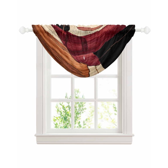 Red Burnt Orange Sheer Waterfall Valance Curtains for Window, Geometric Boho Modern Abstract Rod Pocket Sheer Topper Swag Curtains for Living Room, Kitchen 38.5"W x 47.2"L, 1 Panel