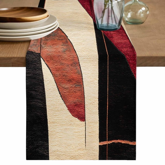 Red Burnt Orange Table Runner, Geometric Boho Modern Abstract Washable Cotton Linen Table Runners 36 Inches Long, Dresser Scarf Runner for Nightstand/End Tables/Round Tables 13''x36''