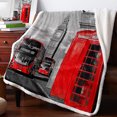 Red Bus London Street Scenery Home Decor Lamb Bed Blanket Sofa Winter