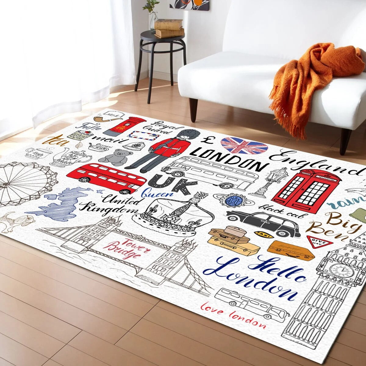 Bus Rug Large Red Bus London Street Scenery Rugs for Bedroom Home Carpet Living Room ...