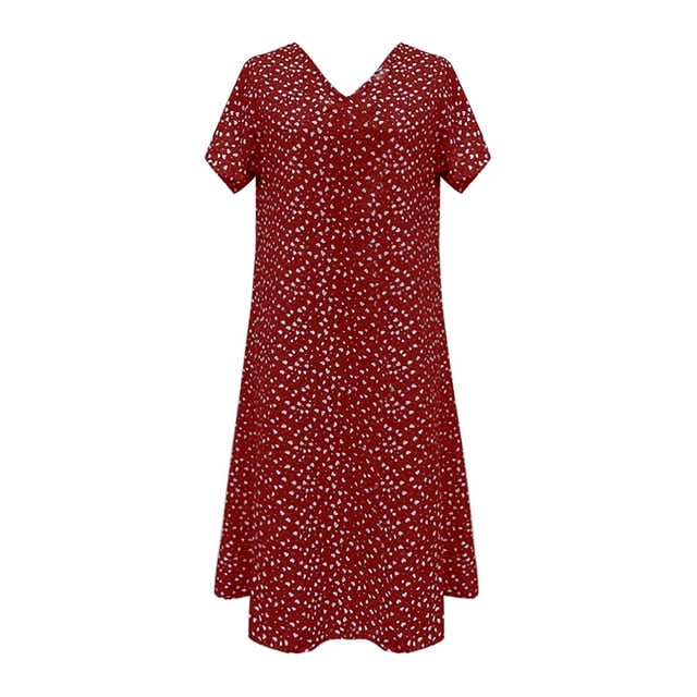 Red Business Casual Dress for Women, Short Sleeve Sundresses for Women