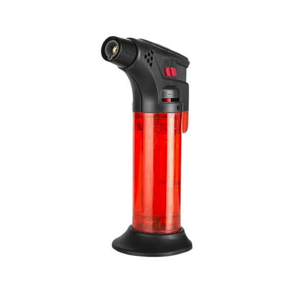 Red Butane Lighter With Safe Lock Refillable And Adjustable Flame For Cooking Outdoor Use Windproof Design Electronic Ignition And Portable For Various Occasions