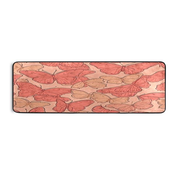 Red Butterflies Pattern 72x24" Runner Rug, Non-Slip Memory Foam Cushion, Anti-Crease for Hallways and Bedrooms