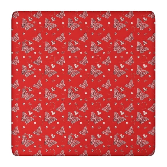Red Butterfly Heart Flower Pattern Square Fitted Tablecloth with Elastic Edge,Square Table Cover,Washable Elastic Table Cover for Home Kitchen Party Decor 36"x36"