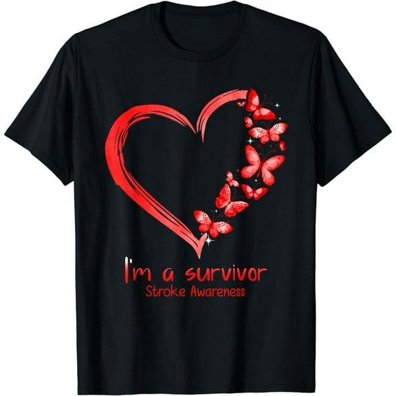Red Butterfly Heart I'm A Survivor Stroke Awareness T-Shirt