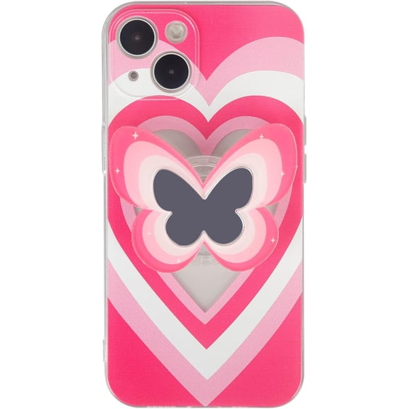 Red Butterfly Phone Case Compatible with iPhone 13 Pro Max Case, Cute Heart Pattern Phone Case, 3D Red Butterfly Hold Stand Phone Cover for Women Girls