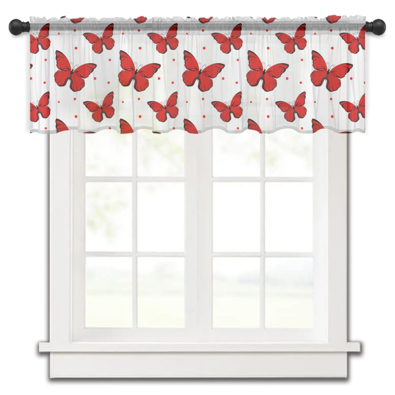 Red Butterfly Polka Dot Texture Rod Pocket Short Curtain HalfCurtain For Kitchen Door Drape