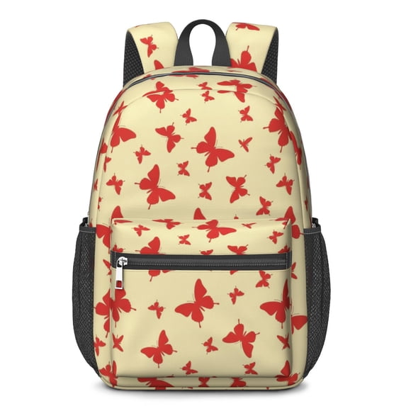 Red Butterfly Red Silhouette Pattern 17" Waterproof Oxford School Backpacks for Teens, S-Shape Padded Straps, for School, Travel, Hiking, Camping
