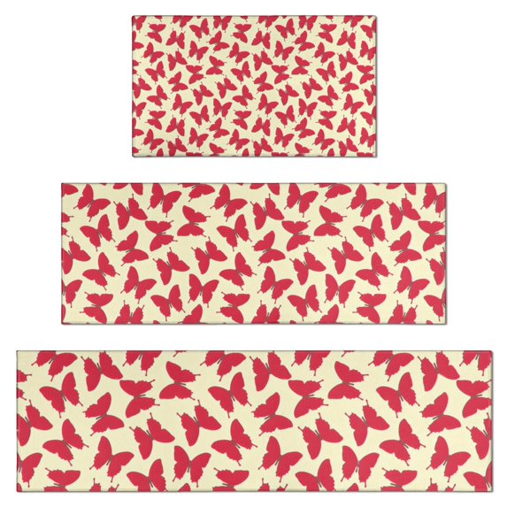 Red Butterfly Red Silhouette Pattern Kitchen Rugs Sets Of 3,Kitchen Runner Rugs Non Skid Washable,Decorative Kitchen Floor Mats for Kitchen,Sink,Laundry,17"x30"+ 17"x47" + 17"x59"