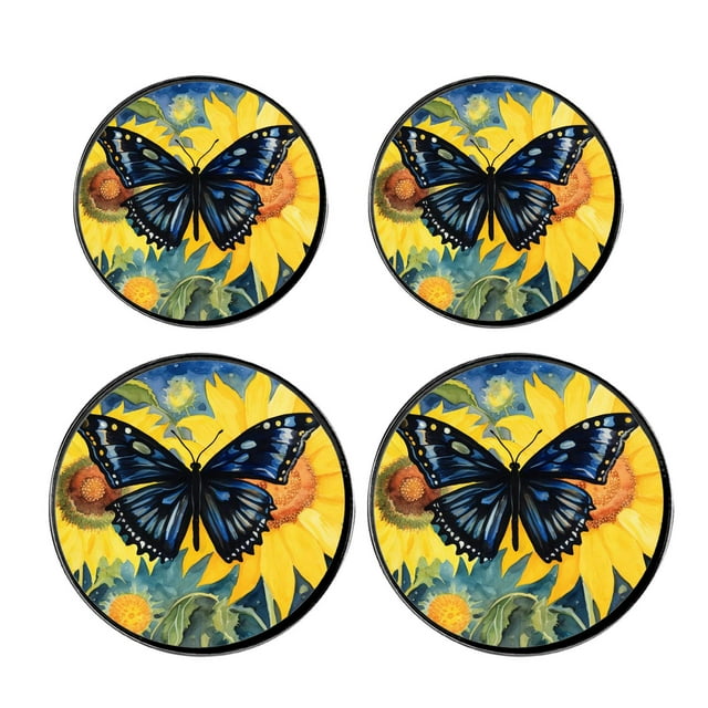 Red Butterfly Yellow Sunflower in Garden Style Stove Burner Covers Set