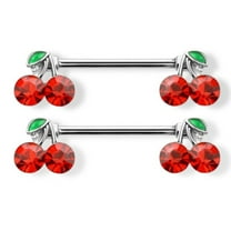Red CZ Cherry Nipple Barbell Ring 14G 14mm
