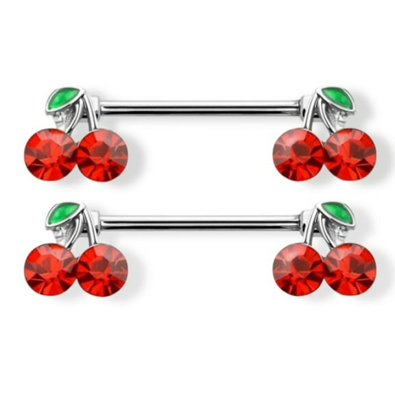 Red CZ Cherry Nipple Barbell Ring 14G 14mm