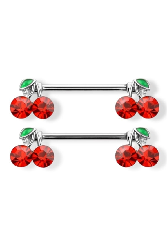 Red CZ Cherry Nipple Barbell Ring 14G 14mm