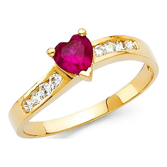 Red CZ Heart Ring Solid 14k Yellow Gold Love Band Promise Ring Fashion Stylish Polished Fancy, Size 6