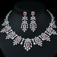 thumbnail image 1 of Red CZ Square Tassel Drop Necklace Earrings Set Bridal Pageant Wedding Jewelry, 1 of 8