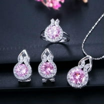 Red CZ Stone Round Necklace Earring Ring Ladies Party Fashion Brand Jewelry Sets