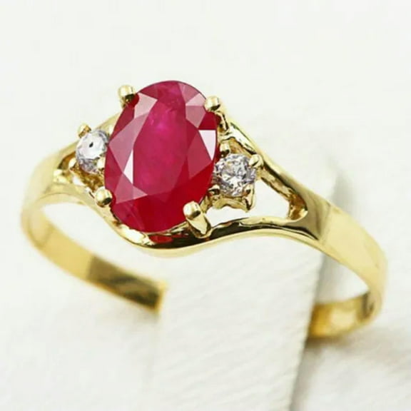 Red CZ Wedding Stylish Band Women's 18K Gold Plated Engagement Ring Size 6-10