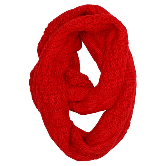 Red Cable Knit Winter Infinity Scarf