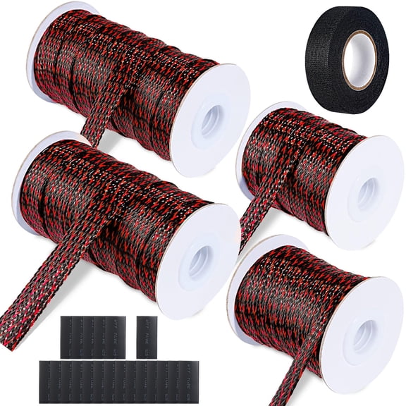 Red Cable Organizer Sleeve 1/2 Inch, 1/4 Inch, 3/8 Inch, 3/4 Inch Multi-Size Wire Management Kit