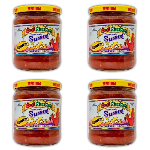 Red Cactus Americas Sweet Medium Salsa, 4 pack, 16 oz Jars Shelf-Stable Tomato Salsa with Chunky Texture and Balanced Sweet-Heat
