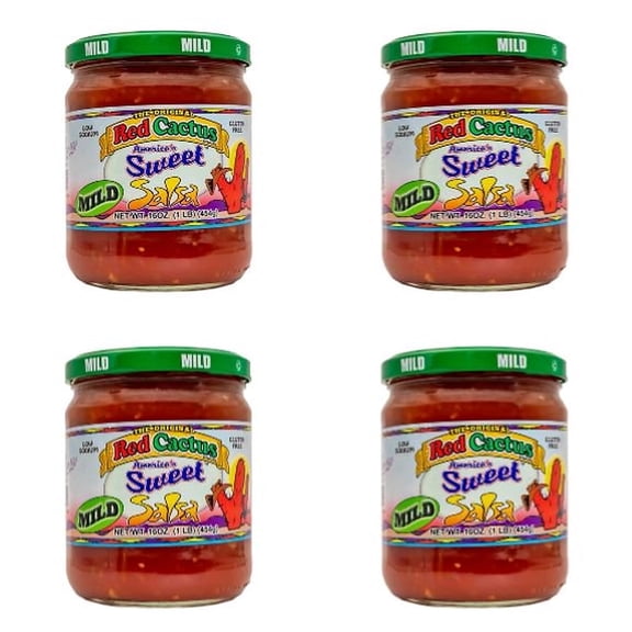 Red Cactus Americas Sweet Mild Salsa, 4 pack, 16 oz Jars Shelf-Stable Tomato Salsa with Light Sweetness and Chunky Texture