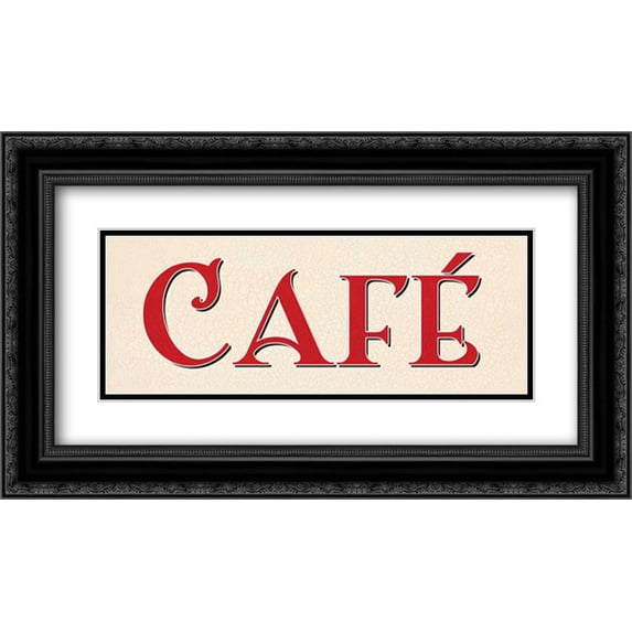 Red Cafe 2x Matted 24x14 Black Ornate Framed Art Print by Harbick, N