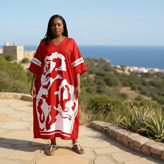 Red Caftans for Women Rose Printed Plus Size Kaftan Dresses for Women Plus Size Ladies Kaftan Long Free Size Long Women Dress Online by Oussum