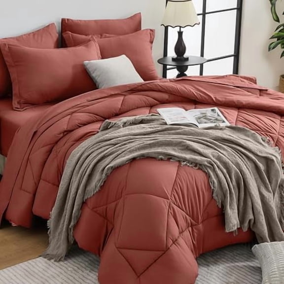 Red Cali-King Comforter Set - 7-Piece All Season Bed in a Bag Cali-King, Ultra Soft Bedding Set with Comforter, Flat Sheet, Fitted Sheet, Pillowcases, Pillow Shams