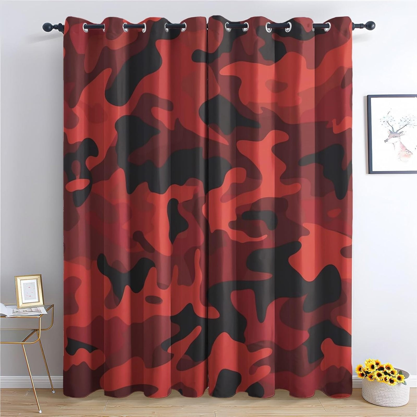 Red Camo Curtains For Bedroom, Army Camouflage Drapes 2 Panels Set ...