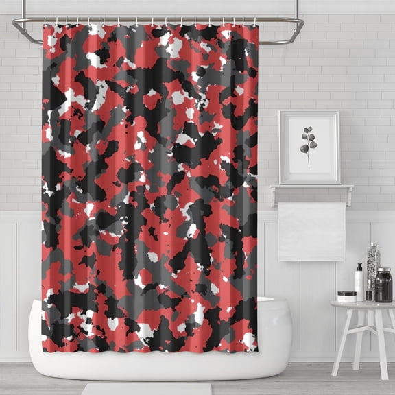 Red Camo Digital Pixel Pattern Shower Curtain 72"x72" ,Bathroom Decorative Shower Curtains Set with 12 Hooks,Modern Waterproof Washable Shower Curtain