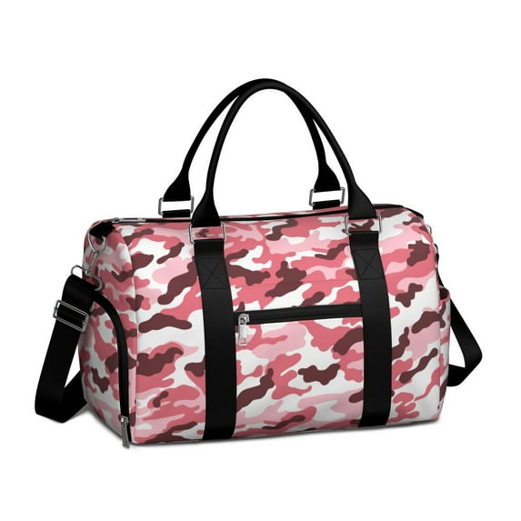 Red Camo Womens Gym Tote Duffle Bag with Wet Pocket & Shoe Compartment, Travel Duffel Bag Overnight Weekender Hospital Tote Girls Workout Carry on Bag with Luggage Sleeve