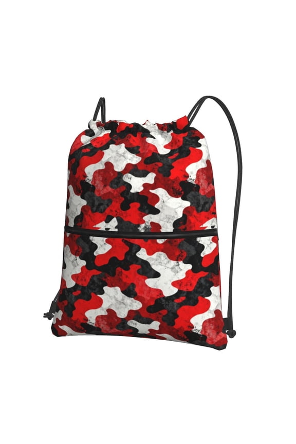 Red Camouflage Drawstring Backpack Bag Water Resistant Yoga Shopping Cinch Bag Sackpack For Men Women