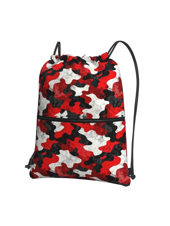 Red Camouflage Drawstring Backpack Bag Water Resistant Yoga Shopping Cinch Bag Sackpack For Men Women