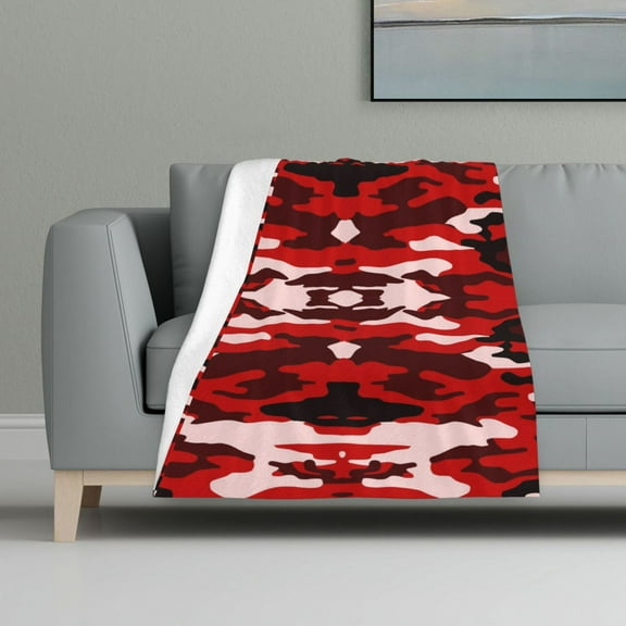 Red Camouflage Flannel Fleece Blanket All Season Flannel Throw For Sofa Bed Car Outdoor Home 32x48 Inch