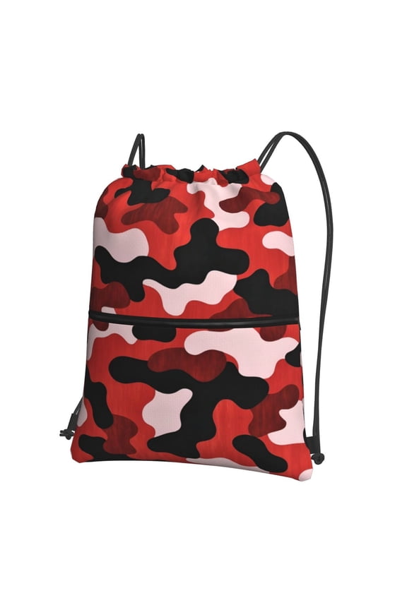 Red Camouflage Pattern Drawstring Backpack Water Resistant String Bag Sports Sackpack Gym Sack For Men Women