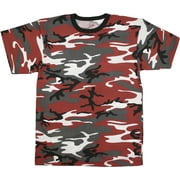 Red Camouflage Short Sleeve T-Shirt with ARMY UNIVERSE Pin - Size Small (33"-37")