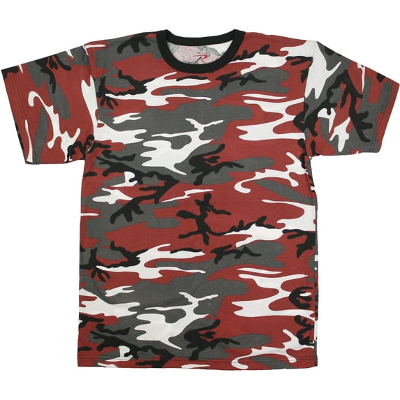 Red Camouflage Short Sleeve T-Shirt with ARMY UNIVERSE Pin - Size Small (33"-37")