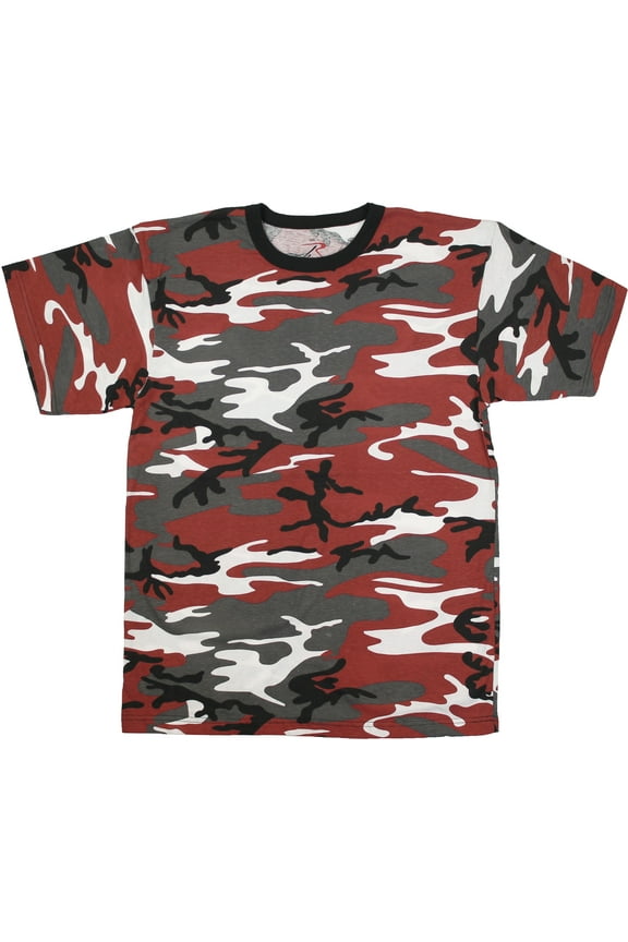 Red Camouflage Short Sleeve T-Shirt with ARMY UNIVERSE Pin - Size X-Large (45"-49")